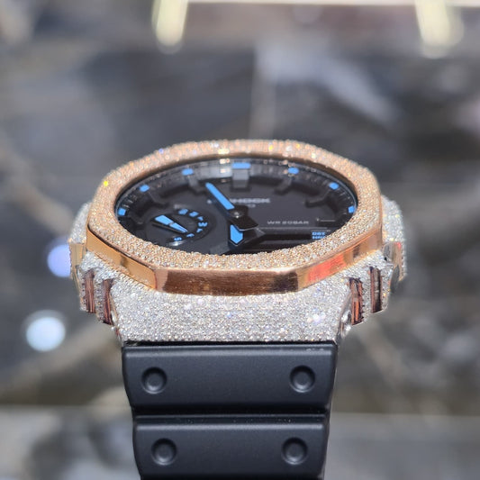 Casio G-Shock S2100  Iced Out Natural Diamond Watch 5CT | Black+ Blue MarkerDial
