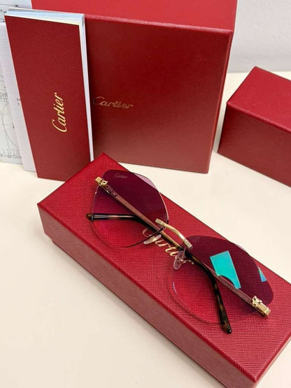 Cartier Panthere Rimless Sunglasses Purple/Pink Gradient Lens Authentic Full Set