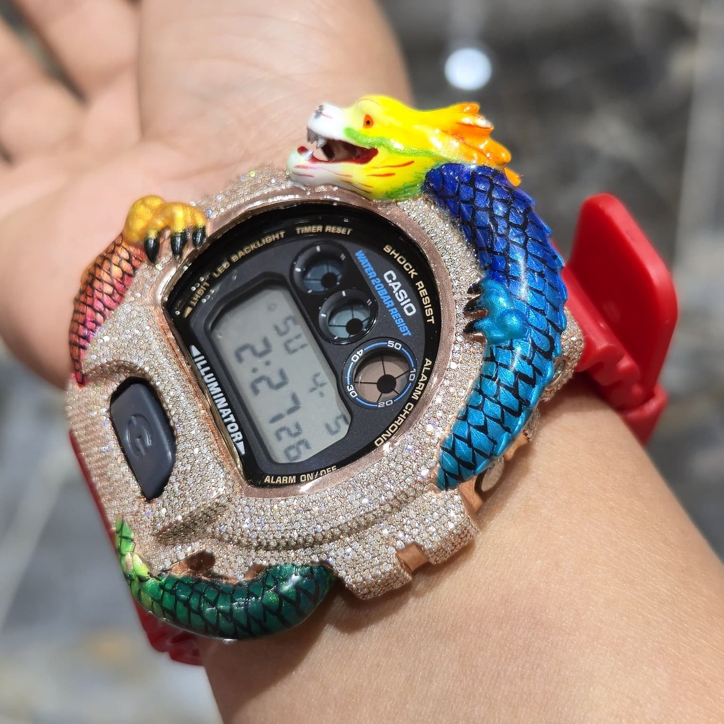 Casio G-Shock (RED) 6900 Iced Out Diamond Watch 5 CTW
