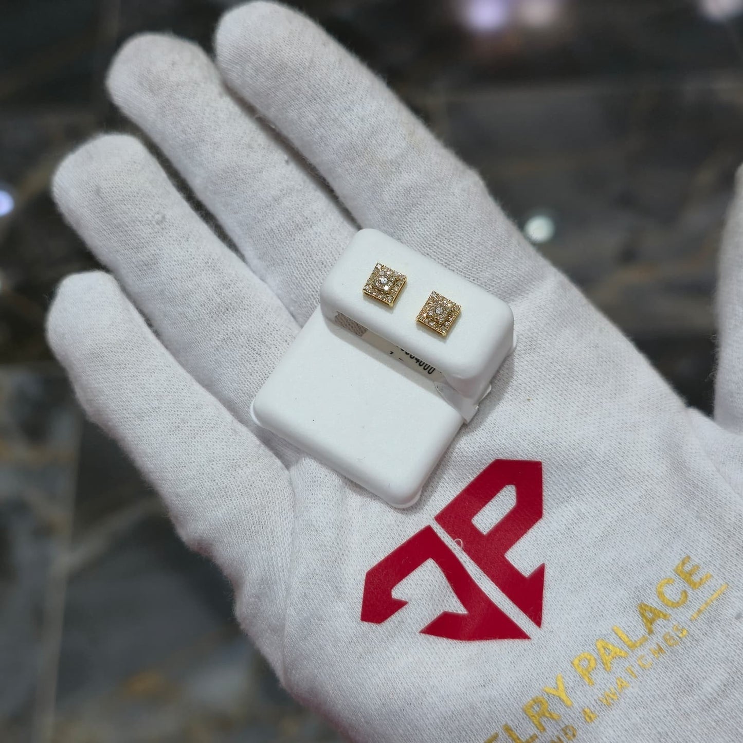 DEAL! 10K Gold Genuine Cluster Diamond Halo Square Studs Earrings 0.17ct 5 mm