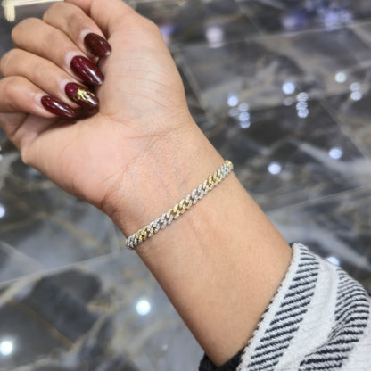Natural Diamond Cuban Bracelet 10K Two Tone Gold 5mm 1.47ctw Box Clasp 6"
