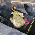 10K Yellow Gold Money Bag Pendant Charm Dollar Sign Diamond Cut Mens Hip Hop 3in