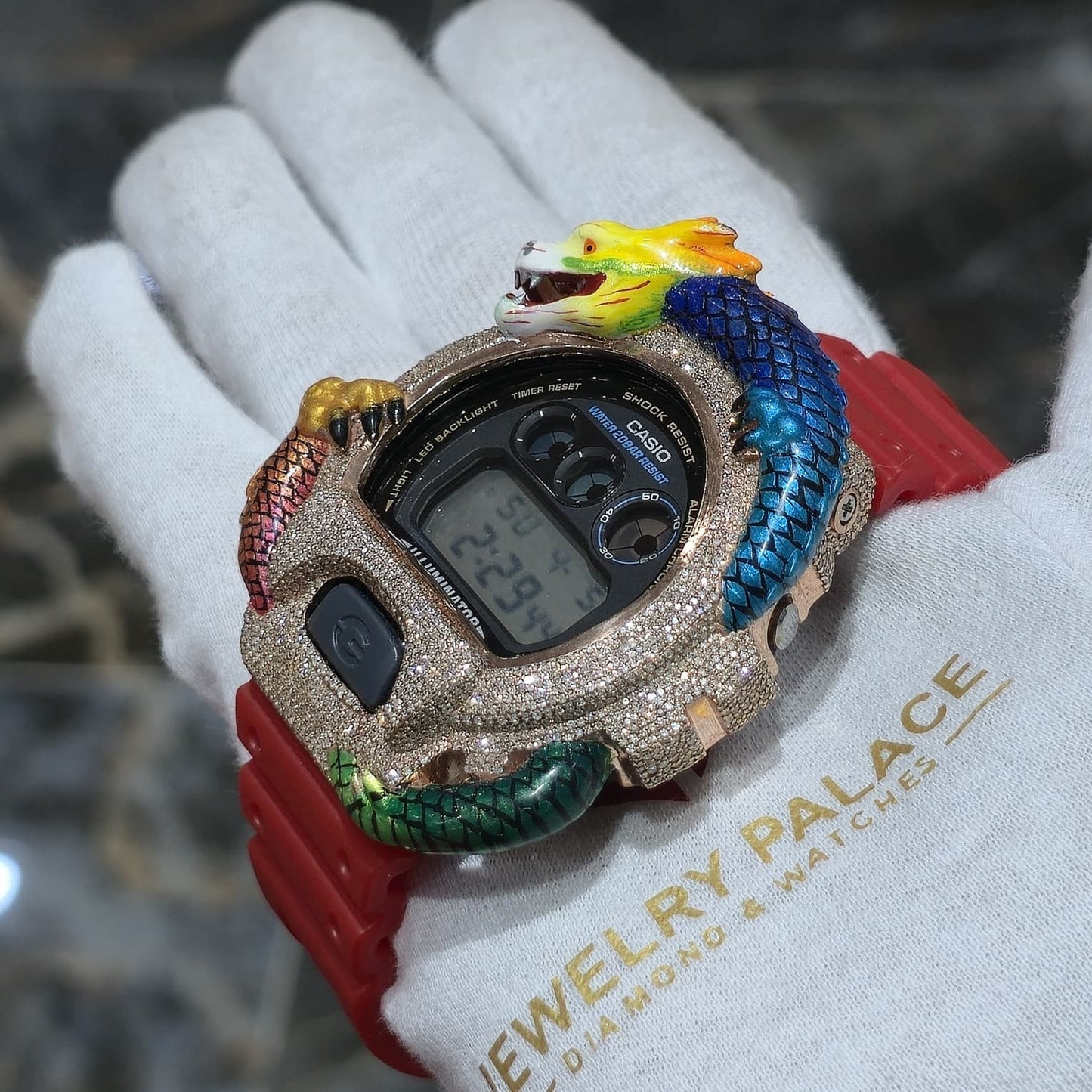 Casio G-Shock (RED) 6900 Iced Out Diamond Watch 5 CTW