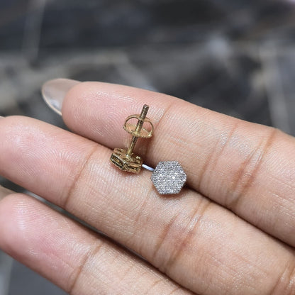 DEAL! 10K Gold Genuine Diamond Honeycomb Cluster Octagon Stud Earrings 0.17CTW