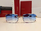 Cartier C Decor Rimless Sunglasses Customized Authentic Blue Lenses Full Set Box