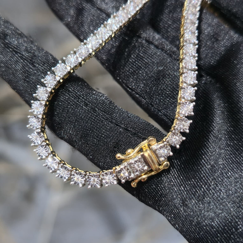 10K Yellow Gold Diamond Tennis Chain Necklace 3.3mm GH SI Men Women