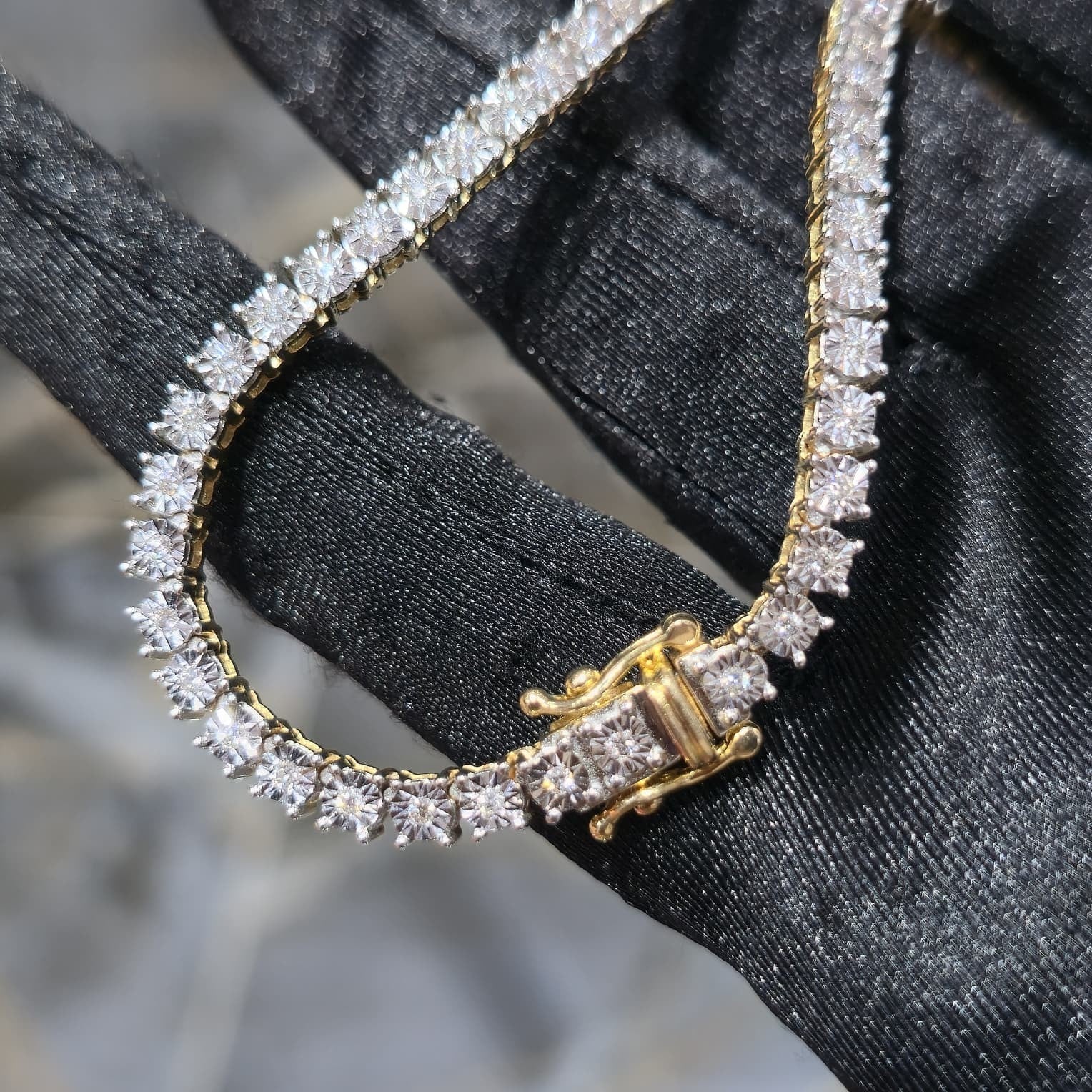 10K Yellow Gold Diamond Tennis Chain Necklace 3.3mm GH SI Men Women