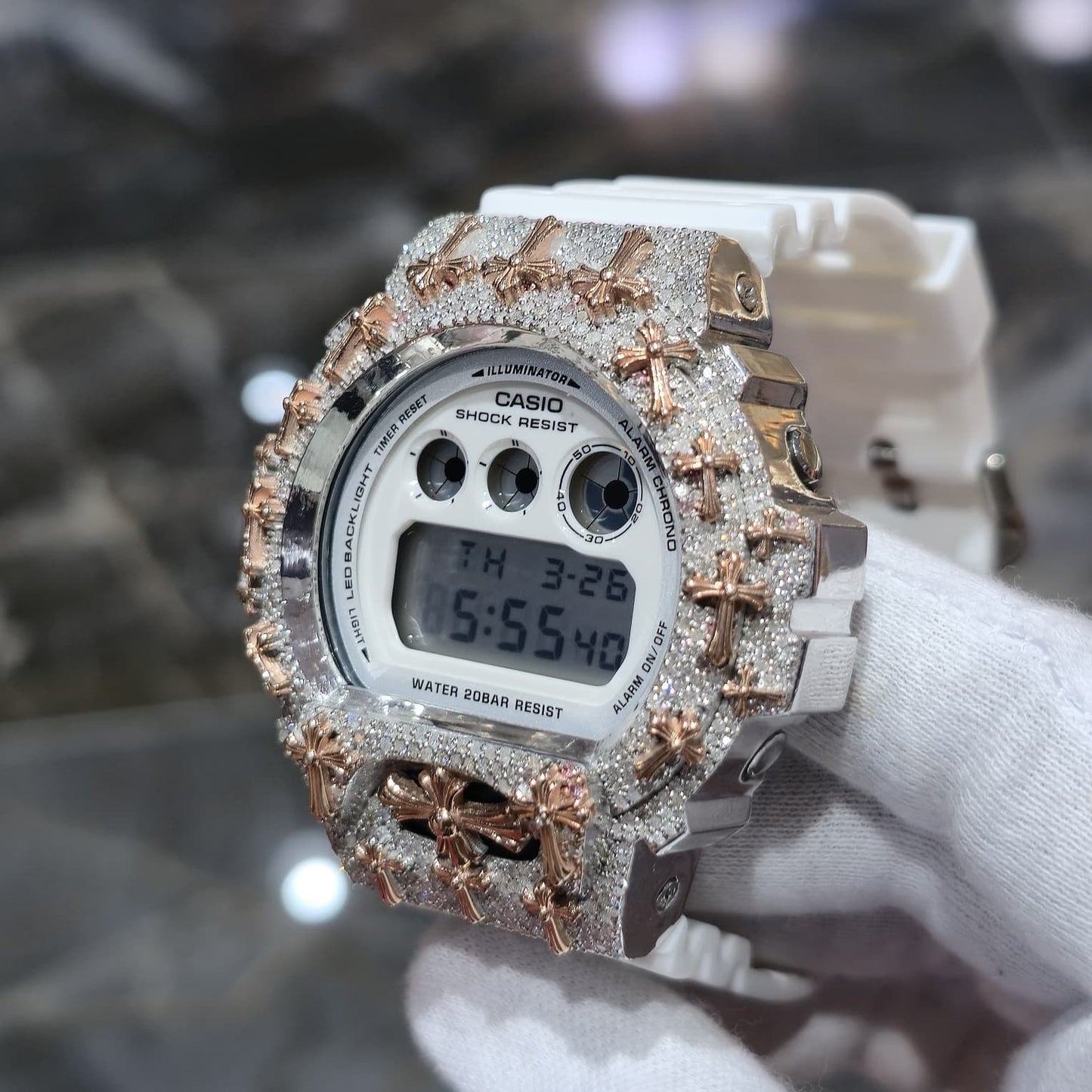 Authentic Diamond G-SHOCK DW6900TR Watch Cross Bezel | 5.00 CTW Natural Diamonds