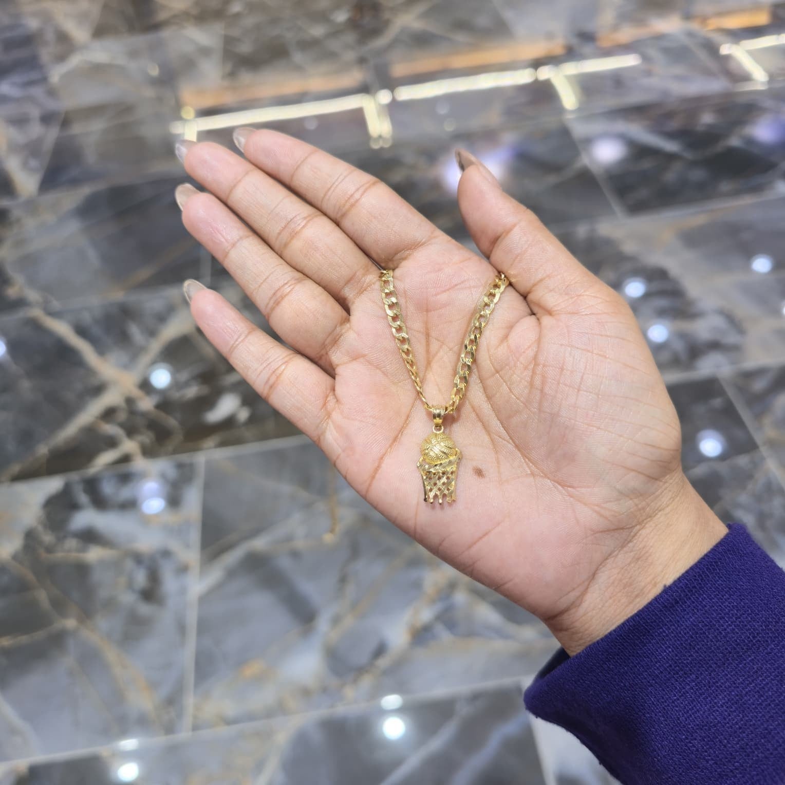 Real 10K Gold Cuban Curb Chain 4mm 20" w/ Basketball Pendant Charm Combo DEAL