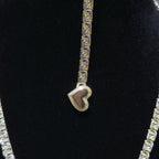 10K Yellow Gold Two Tone Heart Necklace Bracelet Set Greek Key Womens 17" 7" 5mm