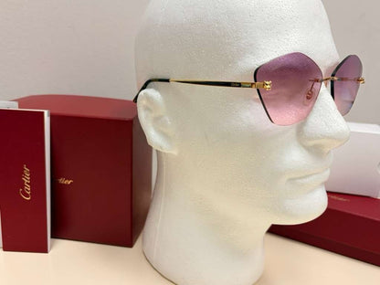 Cartier Panthere Rimless Sunglasses Purple/Pink Gradient Lens Authentic Full Set