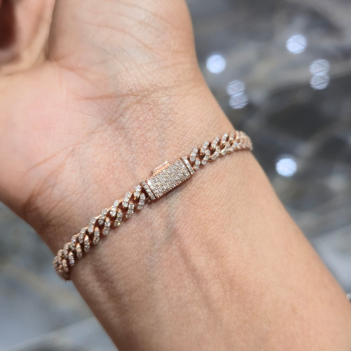 Natural Diamond Cuban Bracelet 10K Rose Gold 5mm 1.46ctw Box Clasp 6"