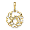 10k Yellow Gold Hummingbird w/ Flower in Frame Pendant