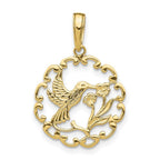 10k Yellow Gold Hummingbird w/ Flower in Frame Pendant
