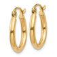 14K Yellow Gold Polished Tube Hoop Earrings 15mm Lightweight 2mm Thick