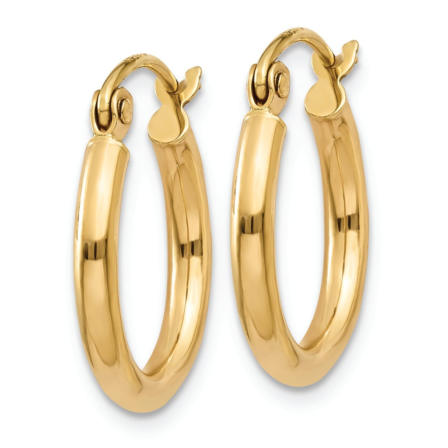 14K Yellow Gold Polished Tube Hoop Earrings 15mm Lightweight 2mm Thick