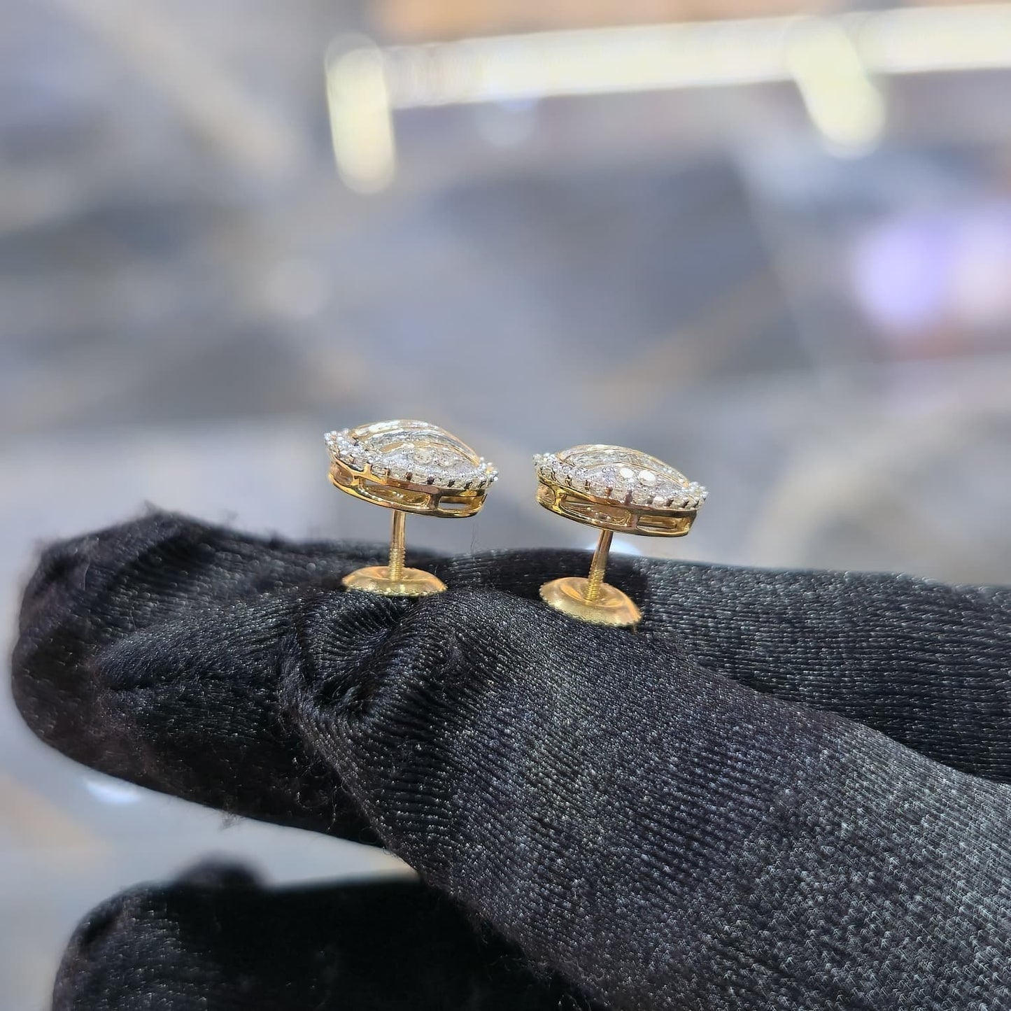 Diamond Earring Studs 10KT Gold 0.62 CTW Natural Baguette Round