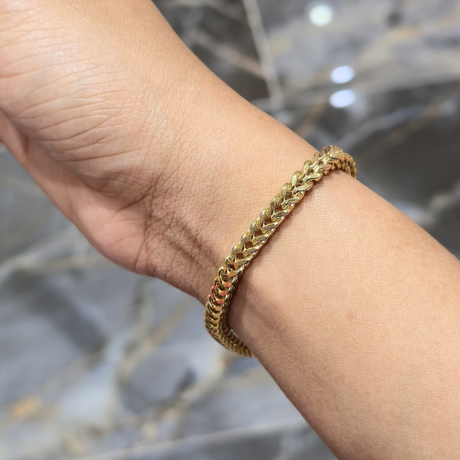 10K Yellow Gold Franco Chain Bracelet 5mm – Solid Box Square Wheat Link, 8” Unis