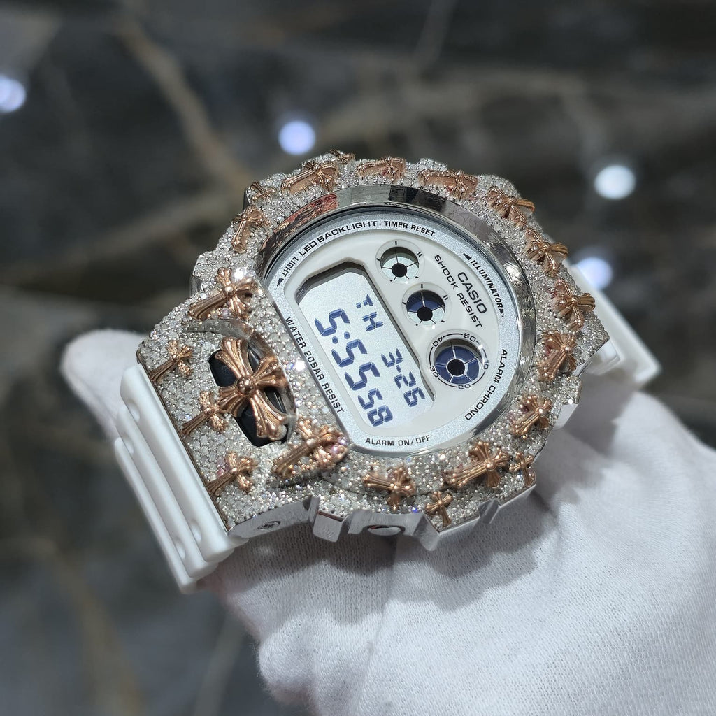 Authentic Diamond G-SHOCK DW6900TR Watch Cross Bezel | 5.00 CTW Natural Diamonds