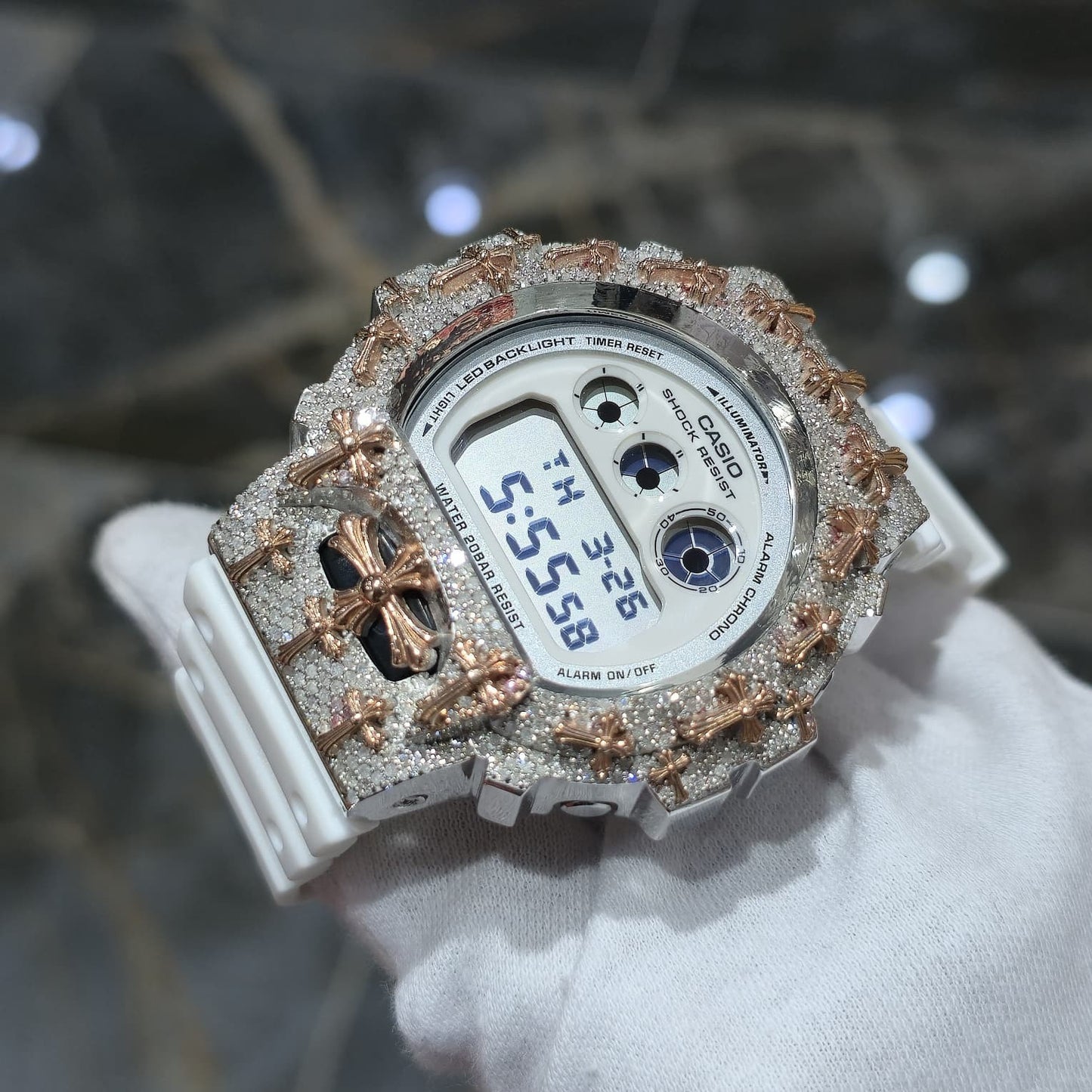 Authentic Diamond G-SHOCK DW6900TR Watch Cross Bezel | 5.00 CTW Natural Diamonds