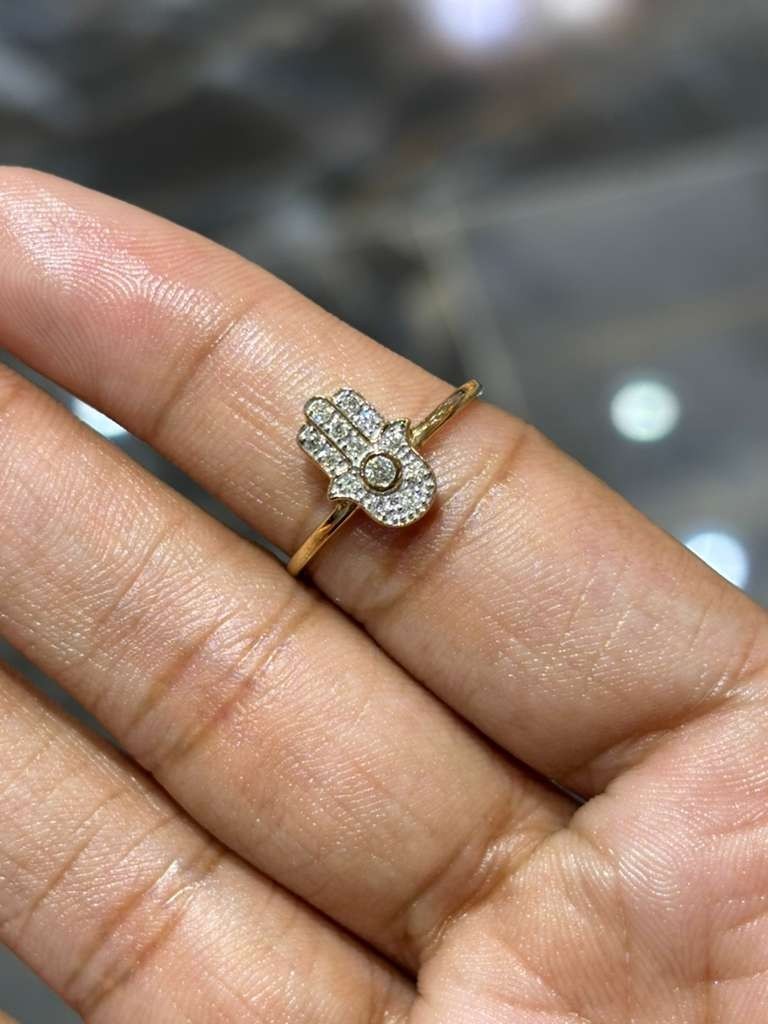 Hamsa Natural Diamond Ring 10K Solid Yellow Gold Hand Symbol 0.13CT Certified