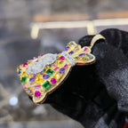 10K Gold Diamond Royal Money Bag Pendant 2.00ctw Multi-Color Gemstone 2 Inch
