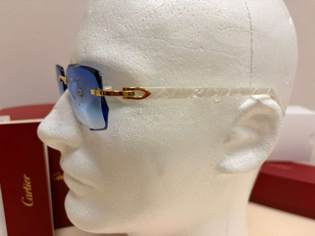 Cartier C Decor Rimless Sunglasses Customized Authentic Blue Lenses Full Set Box