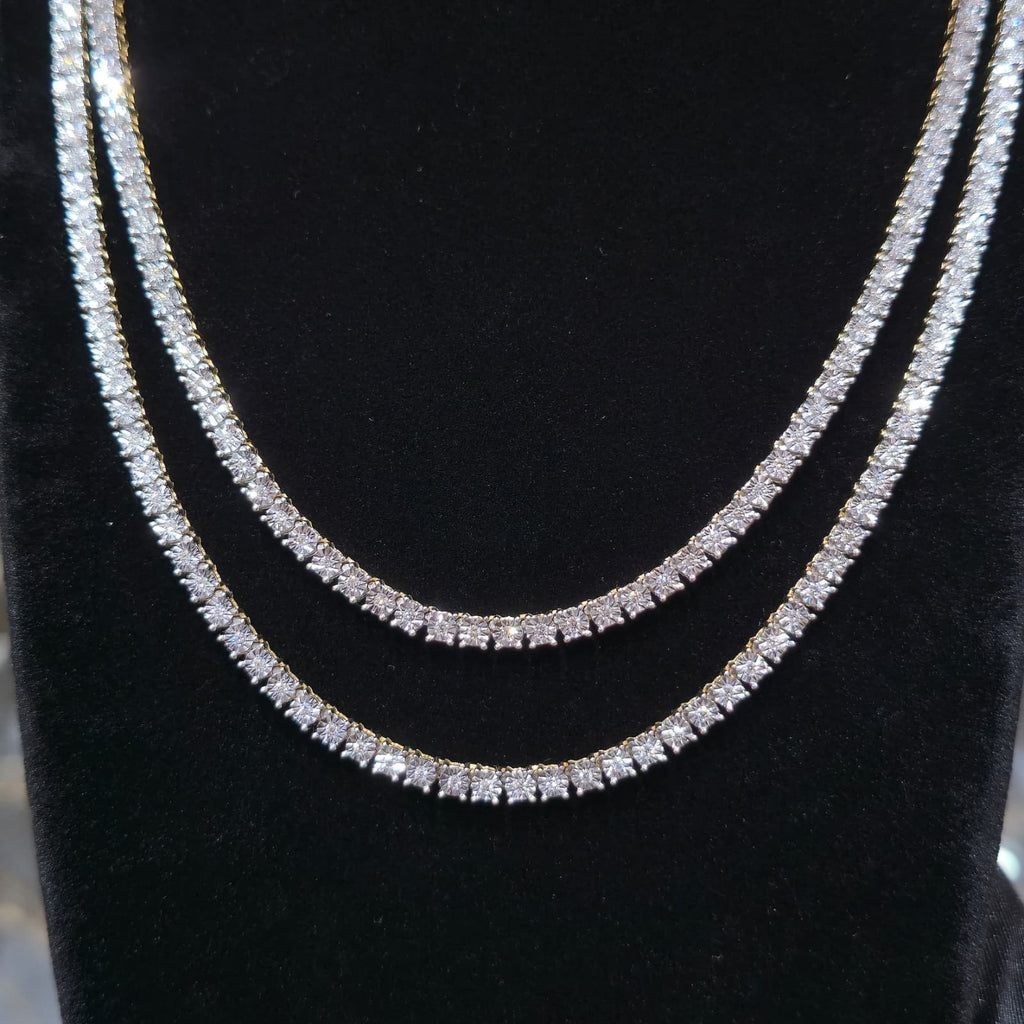 10K Yellow Gold Diamond Tennis Chain Necklace 3.3mm GH SI Men Women