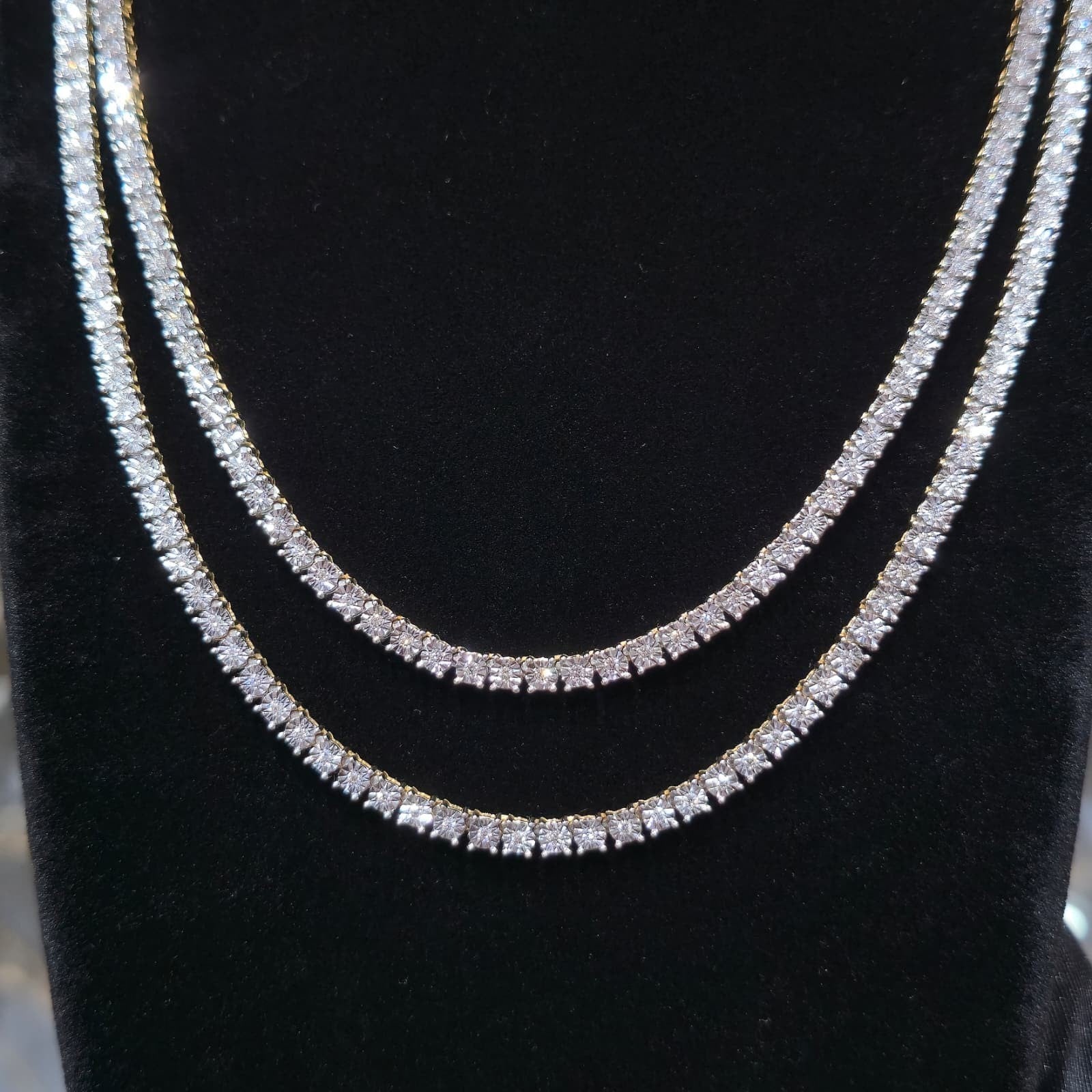 10K Yellow Gold Diamond Tennis Chain Necklace 3.3mm GH SI Men Women