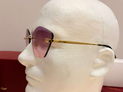Cartier Panthere Rimless Sunglasses Purple/Pink Gradient Lens Authentic Full Set