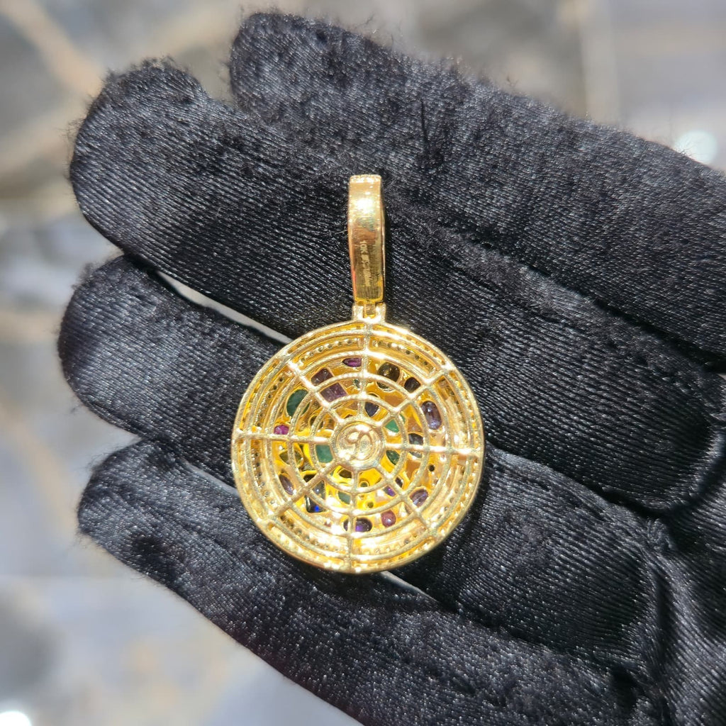 10K Yellow Gold Diamond Multi Gemstone Circle Pendant 4.35 ctw Ruby Emerald Men