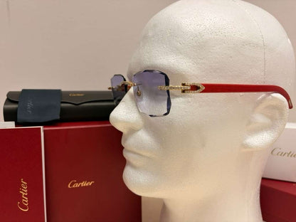 Men's Cartier Signature C 3.00ct Natural Diamond Woods & Lenses Sunglasses