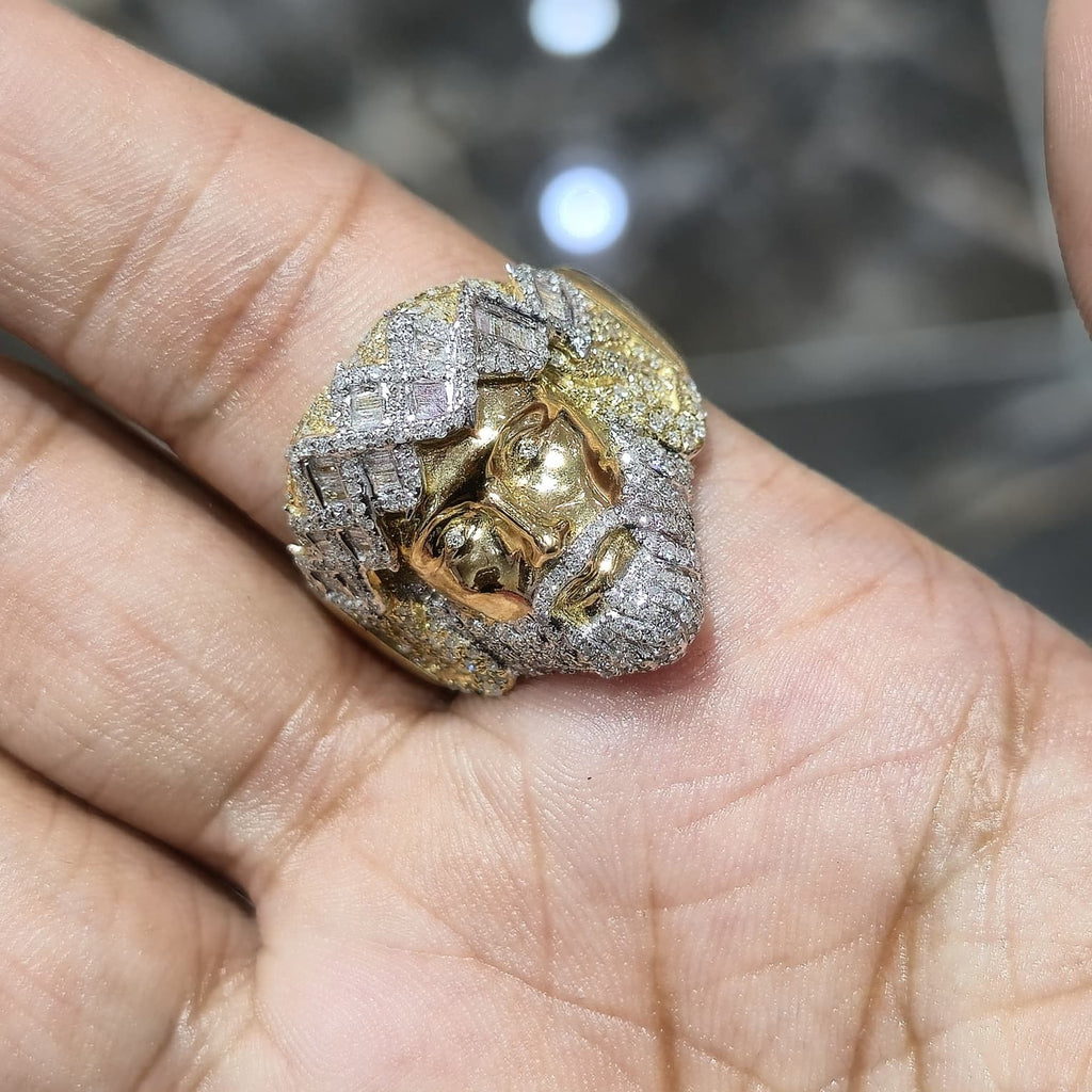 10K Yellow Gold Natural Diamond Jesus Head Ring 1.05 CTW Religious Men's Ring