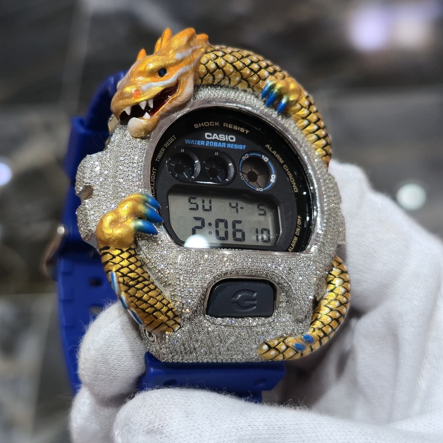 Casio G-Shock Dragon (Blue) 6900 Iced Out Diamond Watch 5 CTW