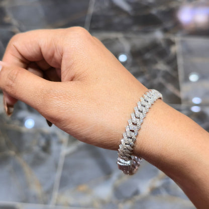 8MM 925 Silver 27.63g 4.82CTW Natural Round Diamond Cuban Link Bracelet