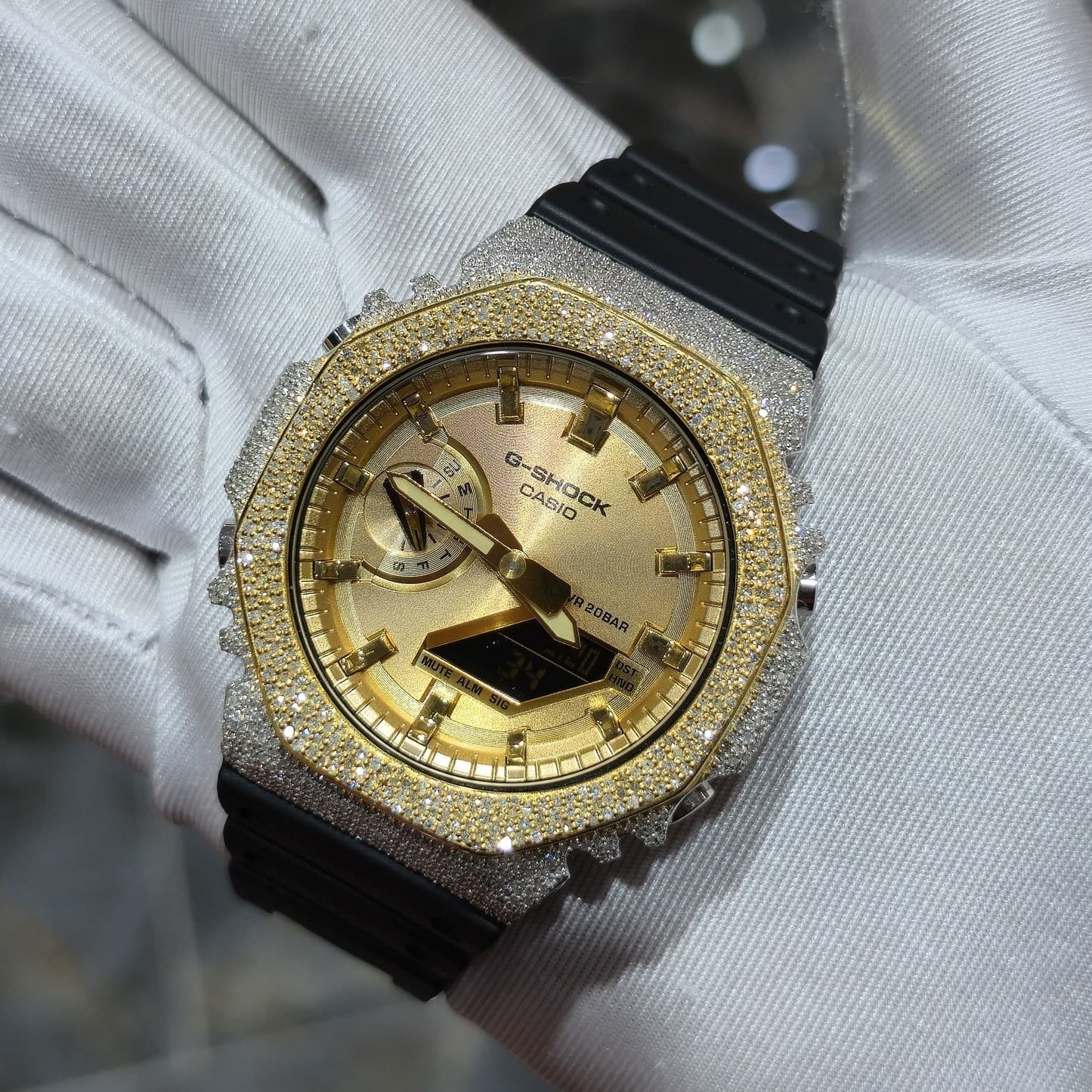 Casio G-Shock S2100  Iced Out Natural Diamond Watch 5CT | Gold Dial