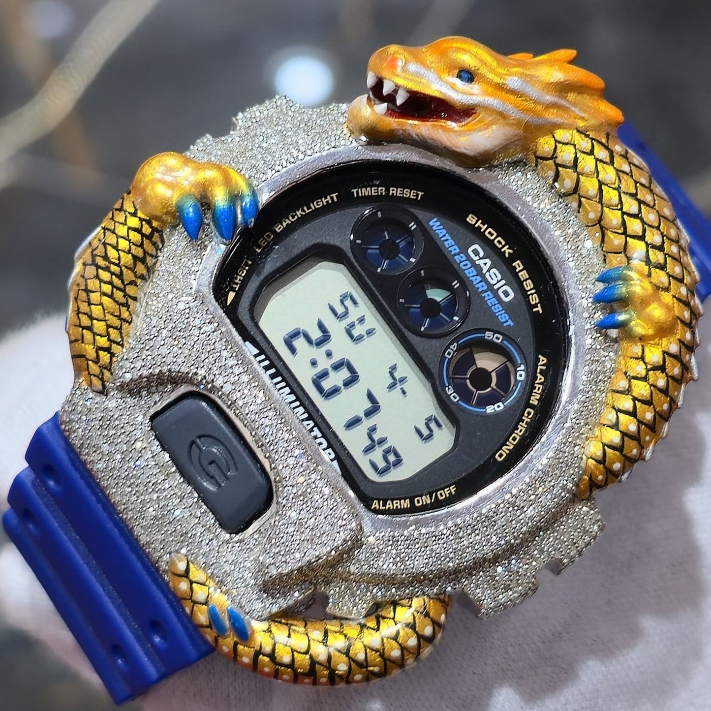 Casio G-Shock Dragon (Blue) 6900 Iced Out Diamond Watch 5 CTW