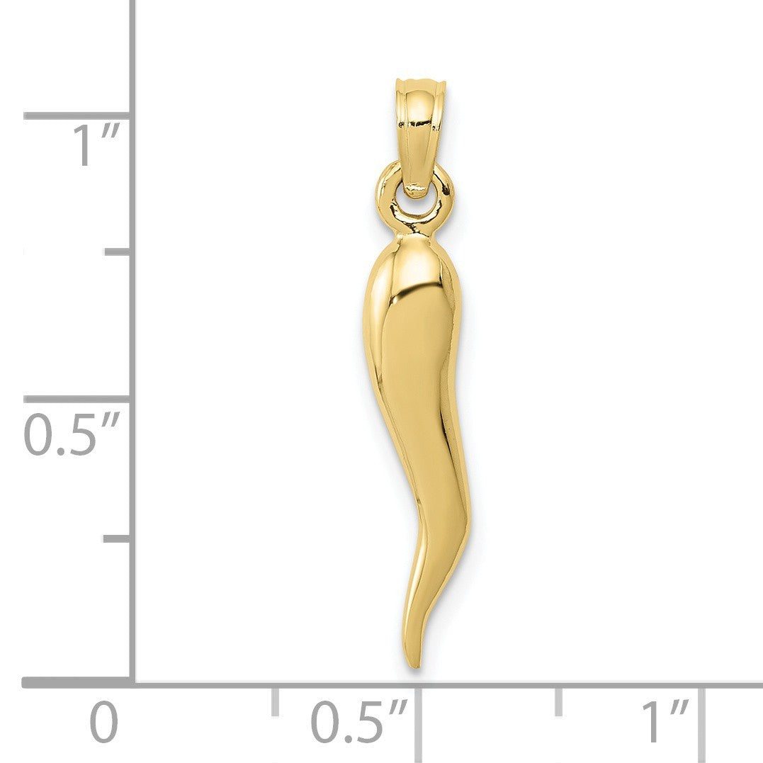 Real 10K Yellow Gold Medium 3D Italian Horn Pendant; Women & Men