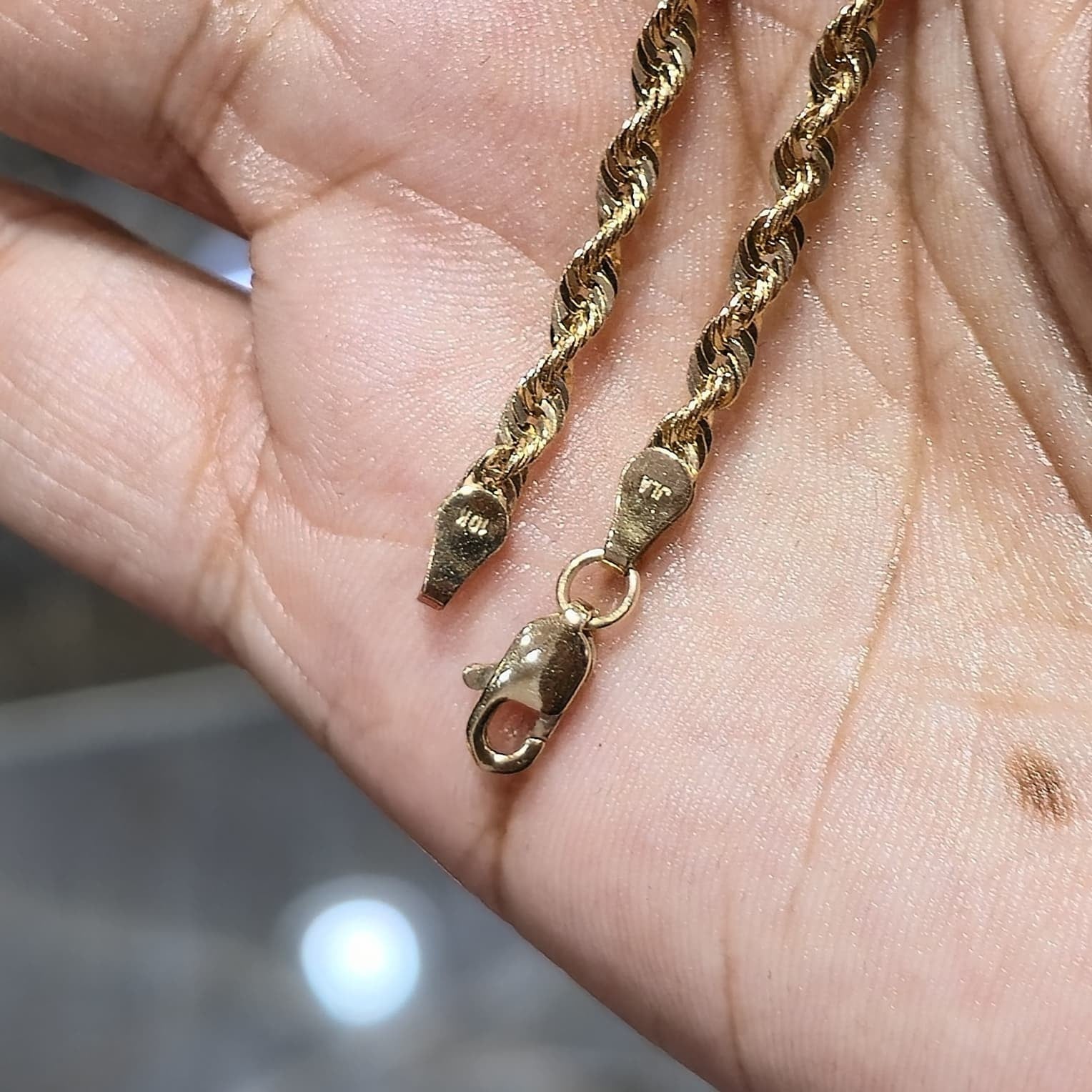 10K Yellow Gold Rope Bracelet 8.5" 3mm 1.94g Real Gold Diamond Cut Twist Link