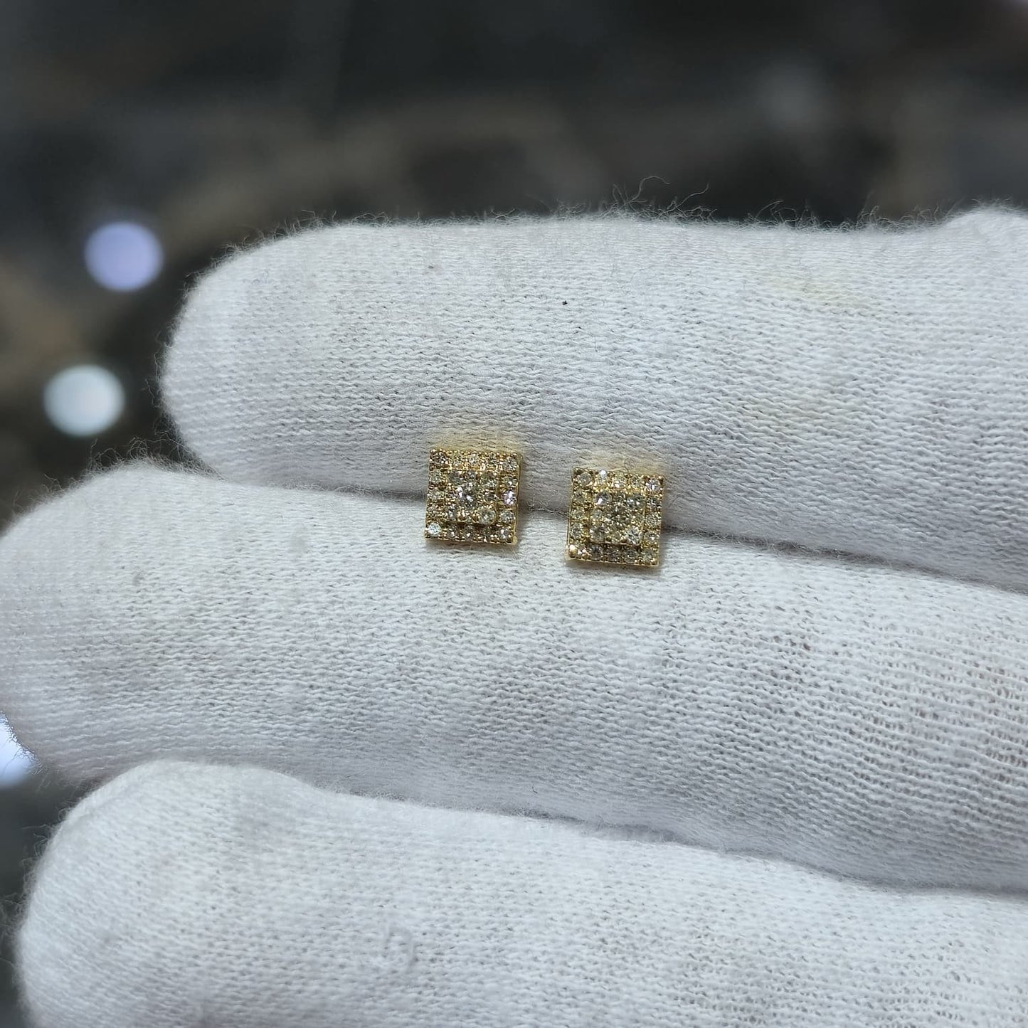 DEAL! 10K Gold Genuine Cluster Diamond Halo Square Studs Earrings 0.17ct 5 mm