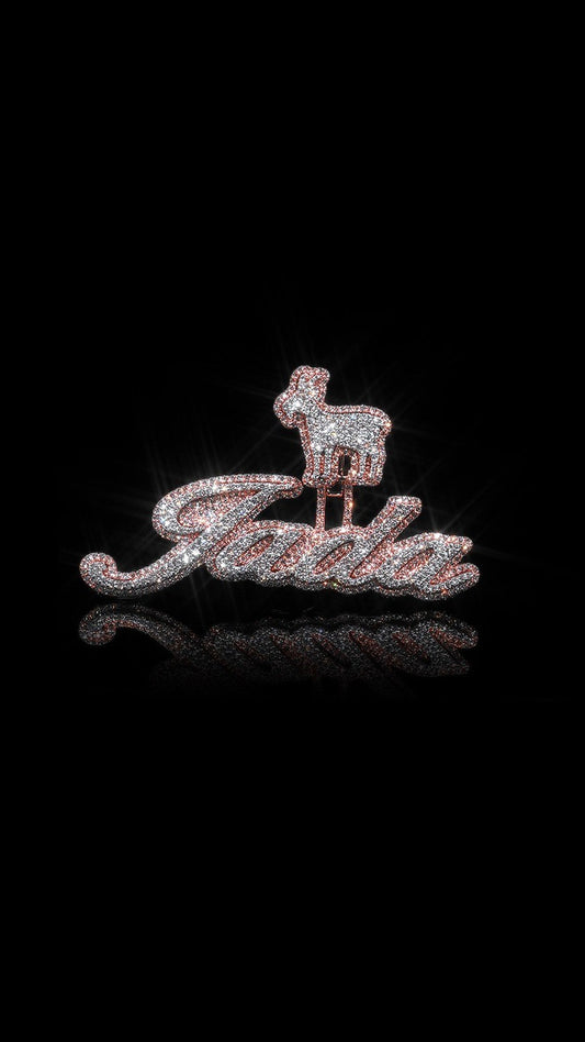 Custom Design Real Diamond Two Layer Cursive Nameplate Pendant Gold   2.5"