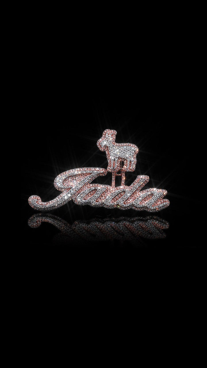 Custom Design Real Diamond Two Layer Cursive Nameplate Pendant Gold   2.5"