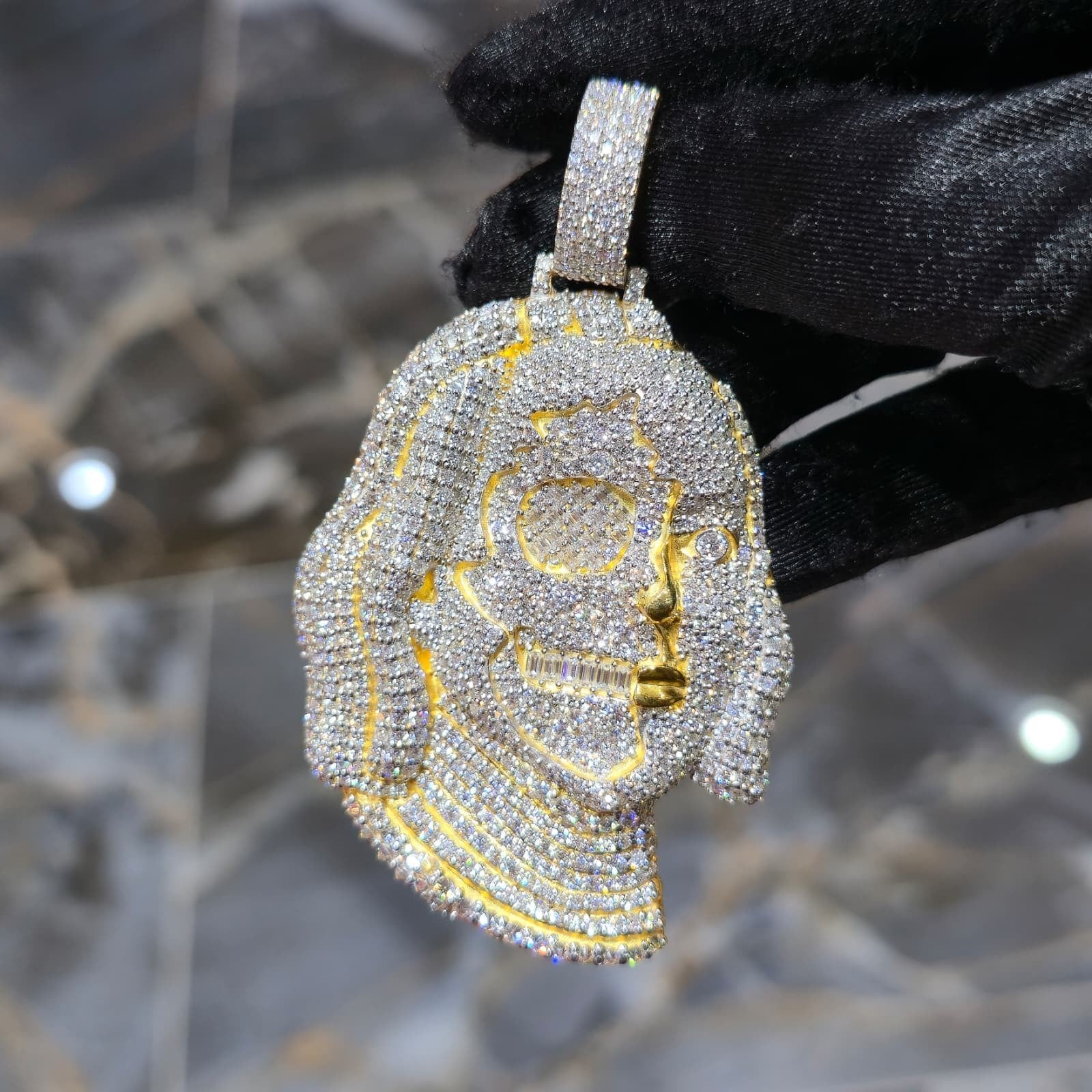 Benjamin Two Face Pendant VVS Moissanite 925 Silver Iced Hip Hop Tennis Necklace