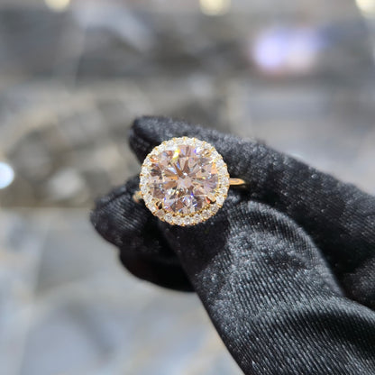 14K Gold 4.31ctw Lab Grown Diamond Round Halo Ring E VS1 4.05ct Center Statement