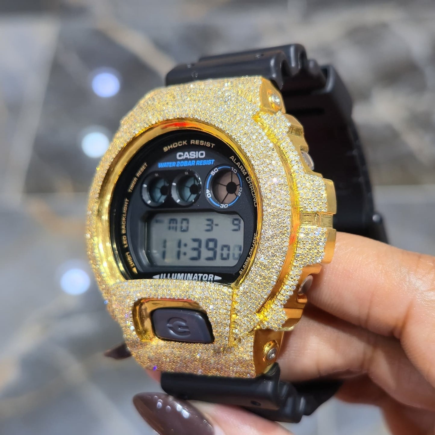 Casio G-Shock 6900 Yellow Iced Out Natural Diamond Watch 5CT