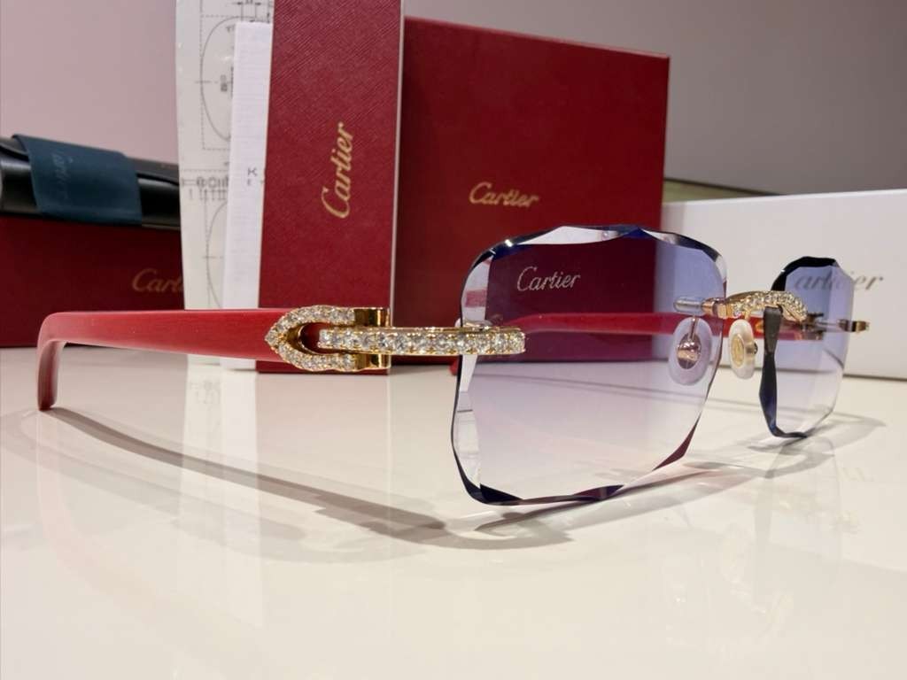 Men's Cartier Signature C 3.00ct Natural Diamond Woods & Lenses Sunglasses