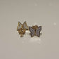 0.12CTW Natural Diamond 10K Gold Yellow White Butterfly Stud Earrings 9mm