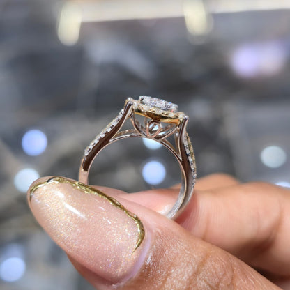 DEAL! 1.00CT Diamond Cluster Halo Ring 10K TwoTone Yellow White Gold Split Shank