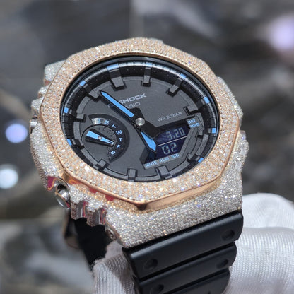 Casio G-Shock S2100  Iced Out Natural Diamond Watch 5CT | Black+ Blue MarkerDial