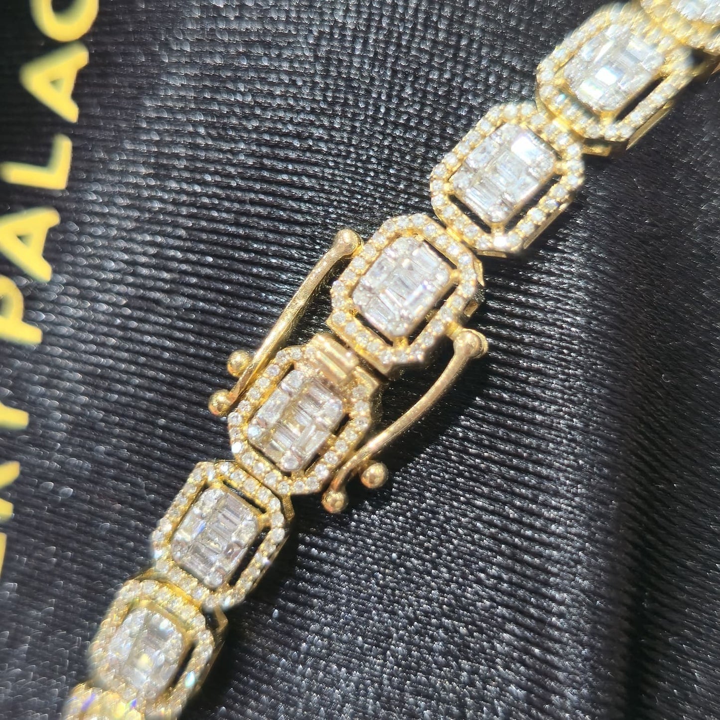 10K Yellow Gold Baguette Cluster Diamond Tennis Bracelet 8in 2.50ctw